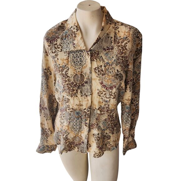 Tess Tops - Tess Blouse Womens Sz 8 Vintage Silk Mature Boho Arsty Art To Wear Cottagecore